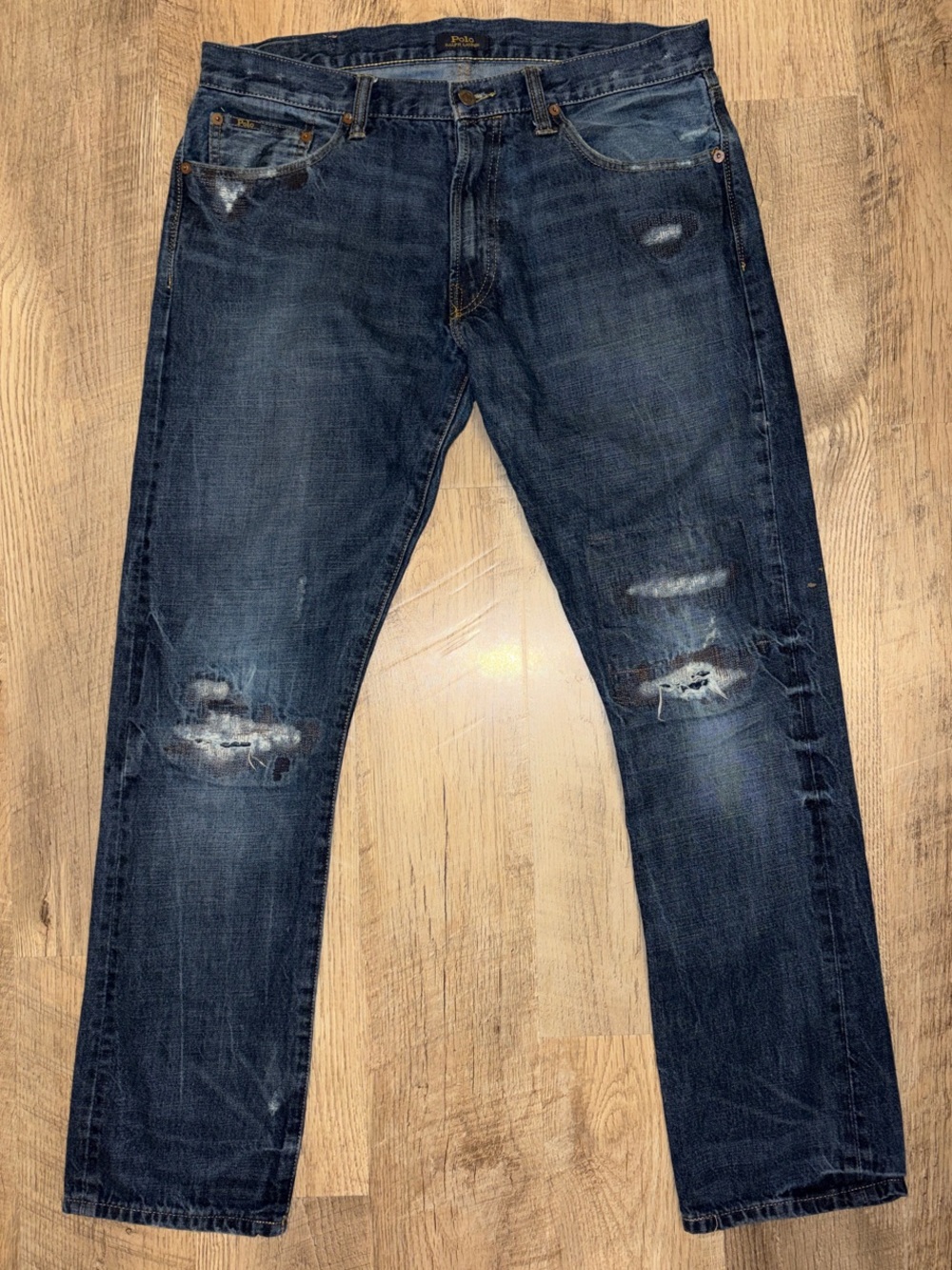 Polo Ralph Lauren Varick Dark Blue Slim Straight Distressed Jeans